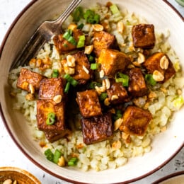 Peanut Curry Tofu with Gingery Cauliflower Rice in air fryer
