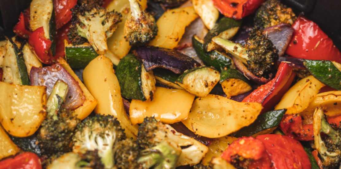 Air Fryer Potatoes and Sausage with Carrots + Broccoli