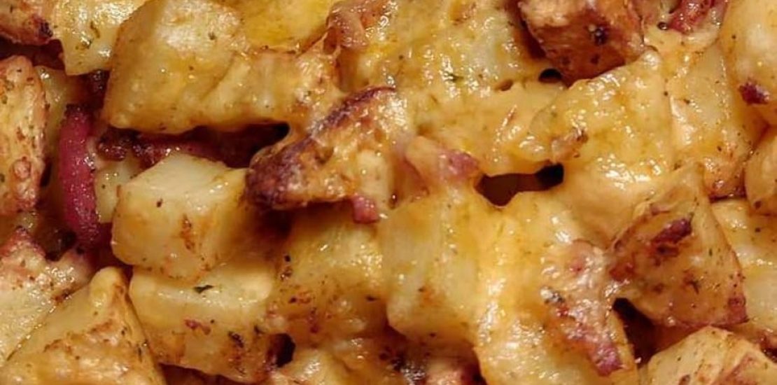 Air Fryer Potatoes with Cheddar, Onions and Bacon