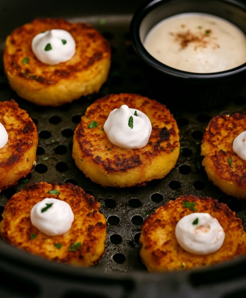 Garlic Parmesan Air Fryer Mashed Potato Cakes