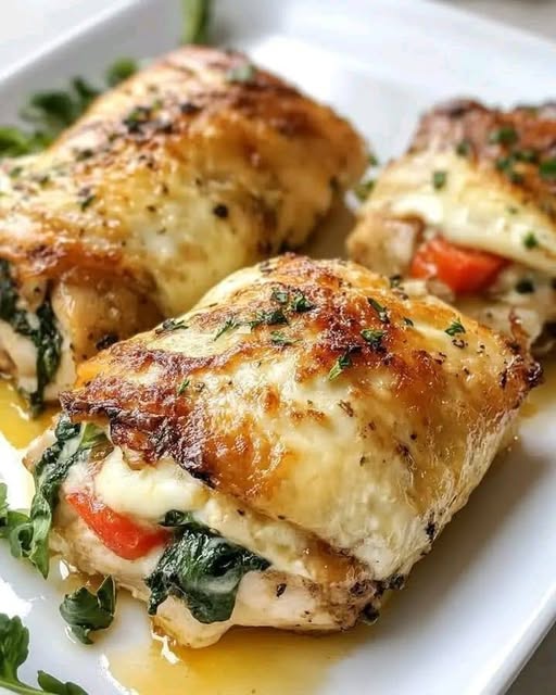 Best 5-Step Spinach Tomato Mozzarella Stuffed Chicken 1 Juicy Spinach Tomato Mozzarella Stuffed Chicken sliced open with melted cheese
