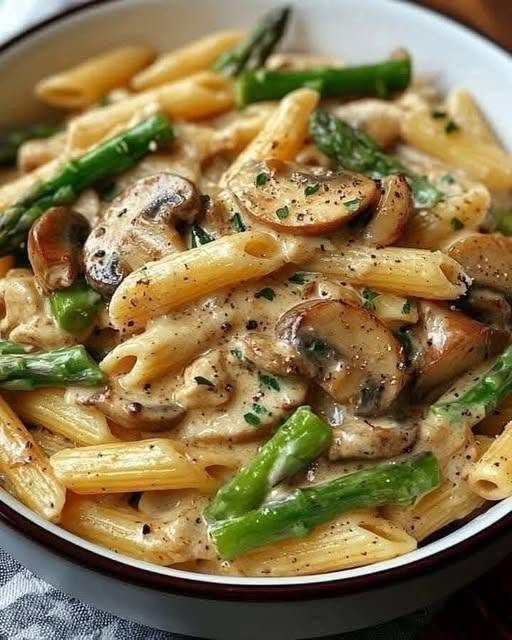 Creamy Mushroom & Asparagus Chicken Penne