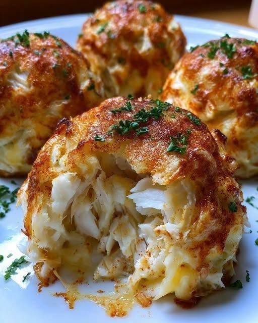 Best 15-Minute Cheesy Crab Stuffed Bombs Recipe 1 Golden baked Cheesy Crab Stuffed Bombs cut open showing melted cheese and crab meat