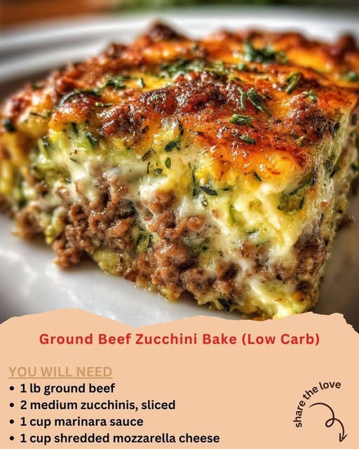 10 Best Ground Beef Zucchini Bake Recipes You'll Love 1 Easy Ground Beef Zucchini Bake topped with melted mozzarella cheese