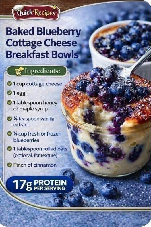 Baked Blueberry Cottage Cheese with fresh blueberries