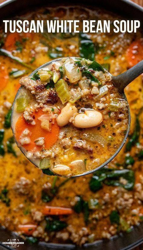 Tuscan White Bean Soup with White Beans, Spinach and Vegetables