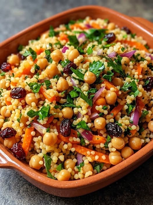 7 Delicious Reasons to Love This Fresh Couscous Chickpea Salad 1 Couscous Chickpea Salad with chickpeas, cucumber, cherry tomatoes, feta cheese, and fresh herbs