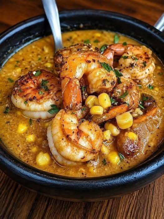 Creamy Orleans Shrimp and Corn Bisque with tender shrimp, sweet corn, and fresh herbs